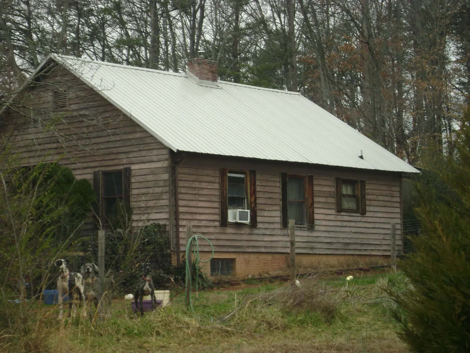 White metal roof on an old wood sided farmhouse, from a Metal Roof Installation job in Hopedale